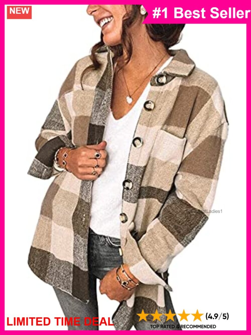 Plaid Shacket Button Down Flannel Shirt Jacket Loose Fit Long Sleeve